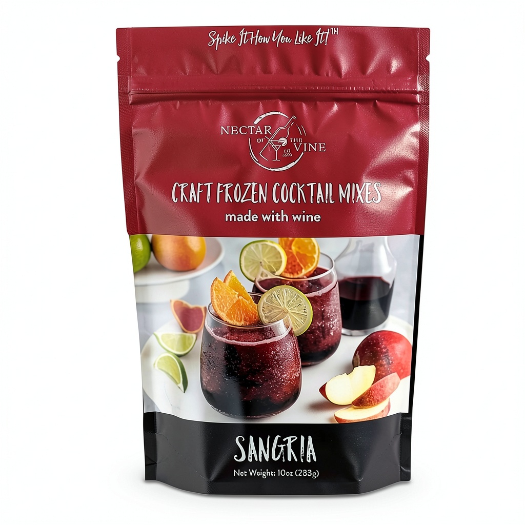 Nectar of the Vine wine slushie mix package with ingredients displayed