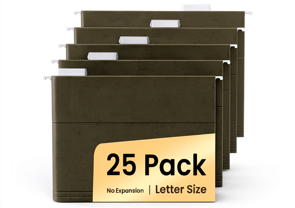 Green hanging folders with metal hooks