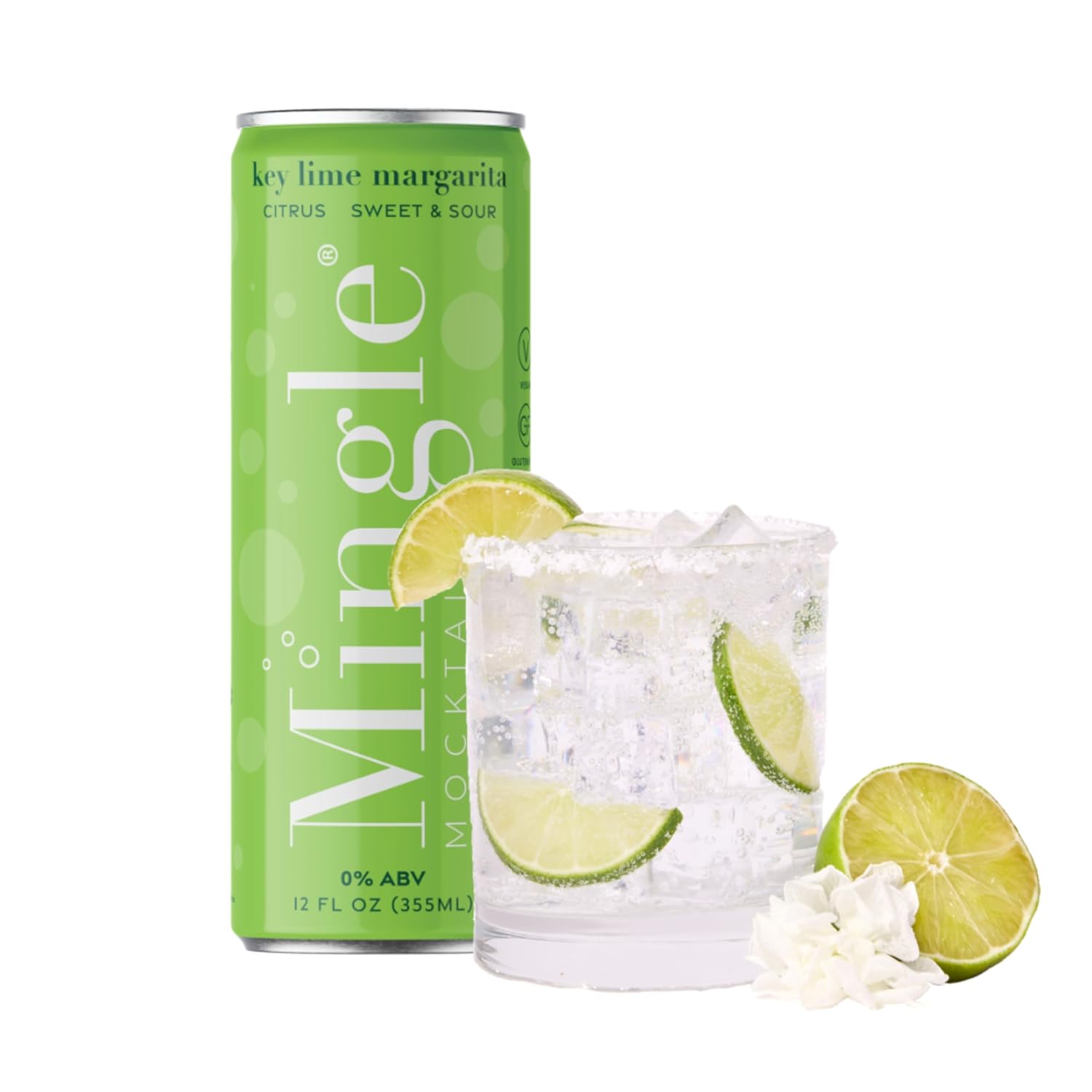 Mingle Mocktails variety pack displayed on a table with glasses
