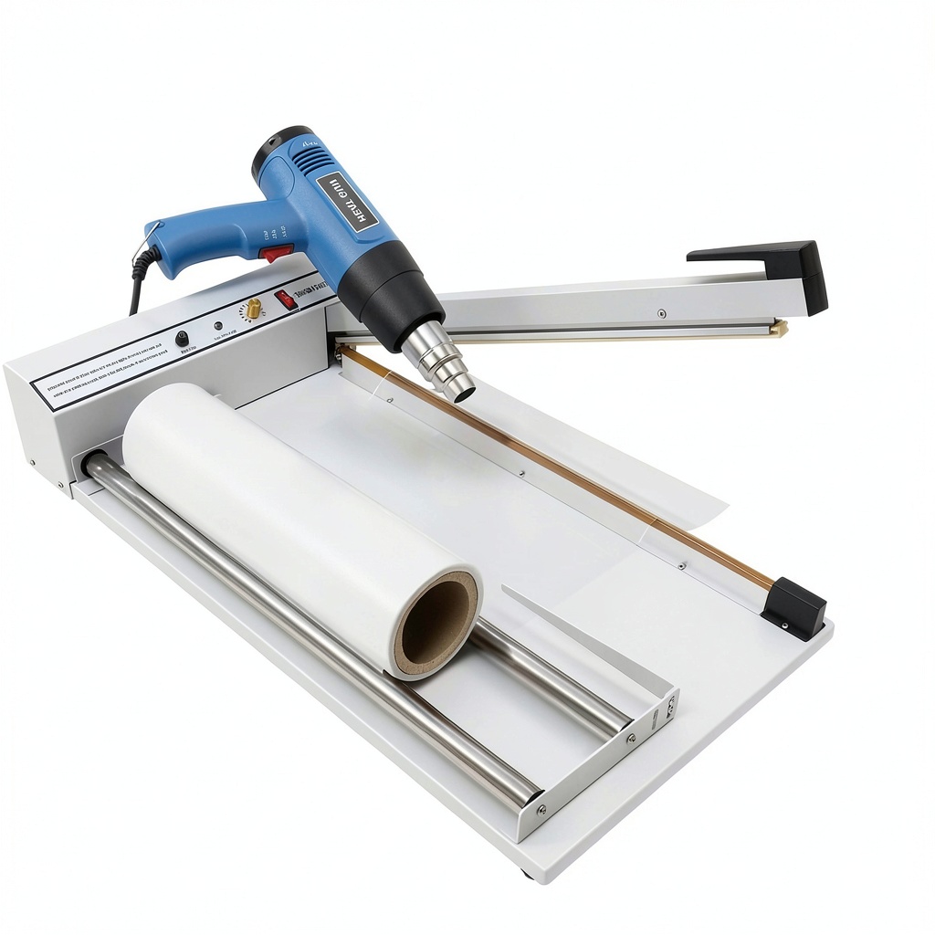 Installing NBHXRH Aluminum Shrink Wrap Machine 530W Heater Industrial Sealer on a wooden workbench