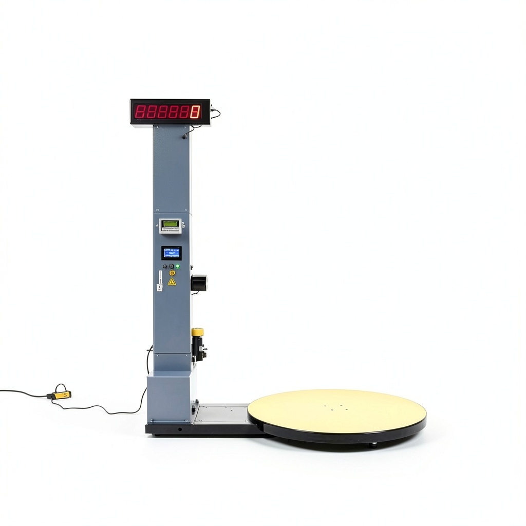 Installing SellEton SL‑K120 industrial pre‑stretch wrap machine with built‑in 5,000 lb scale on a concrete warehouse floor